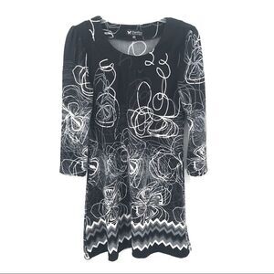 Papillon Sweater Dress Sz M Black White‎ Knit Abstract Print Fairygoth